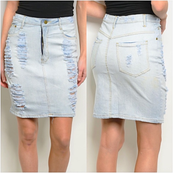 Dresses & Skirts - Light Distressed Denim Jean Skirt SM